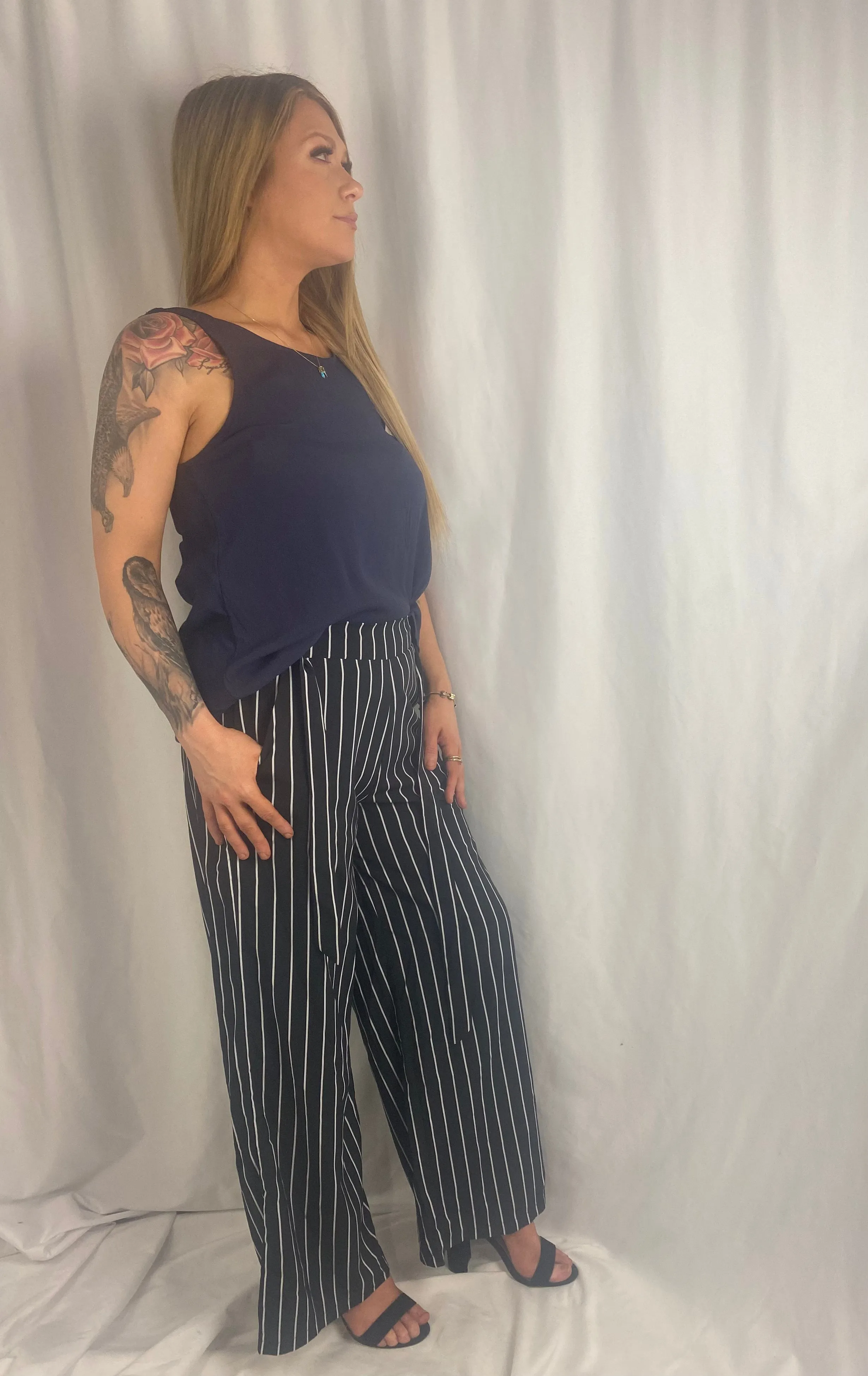 💙 DEL Black and white stripe full Length High Waisted Pants