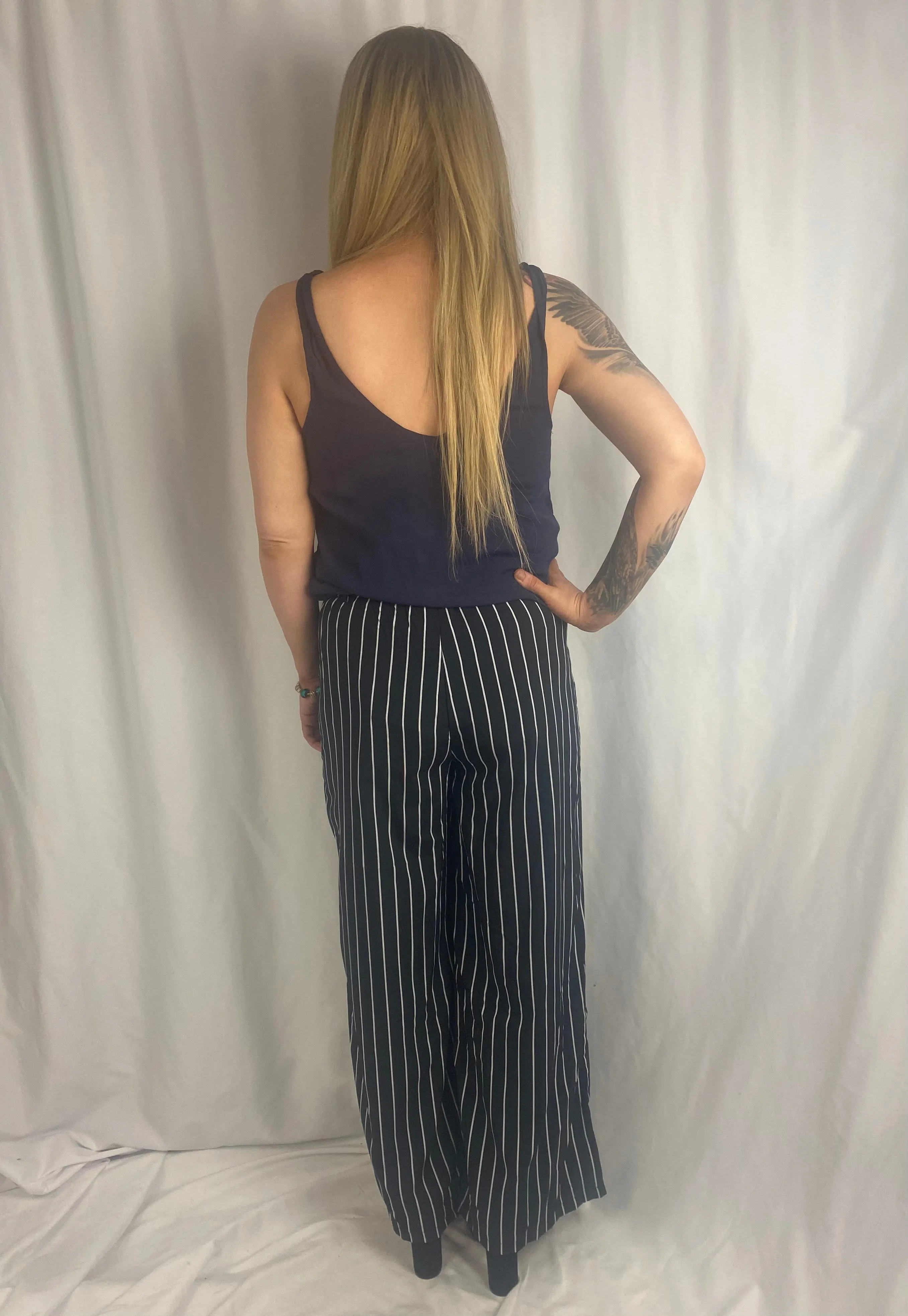 💙 DEL Black and white stripe full Length High Waisted Pants