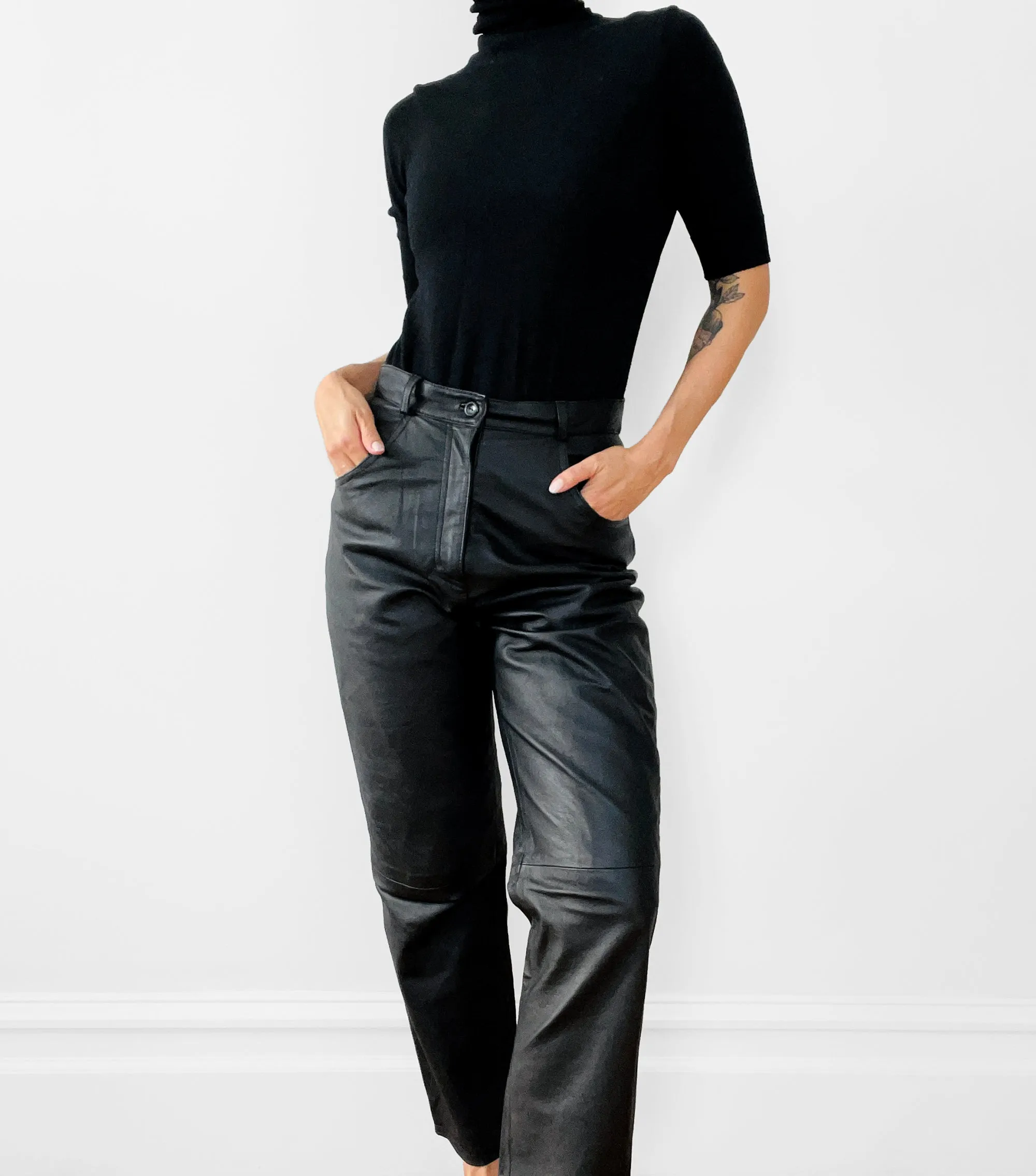 1990s Lined Black Leather Pants