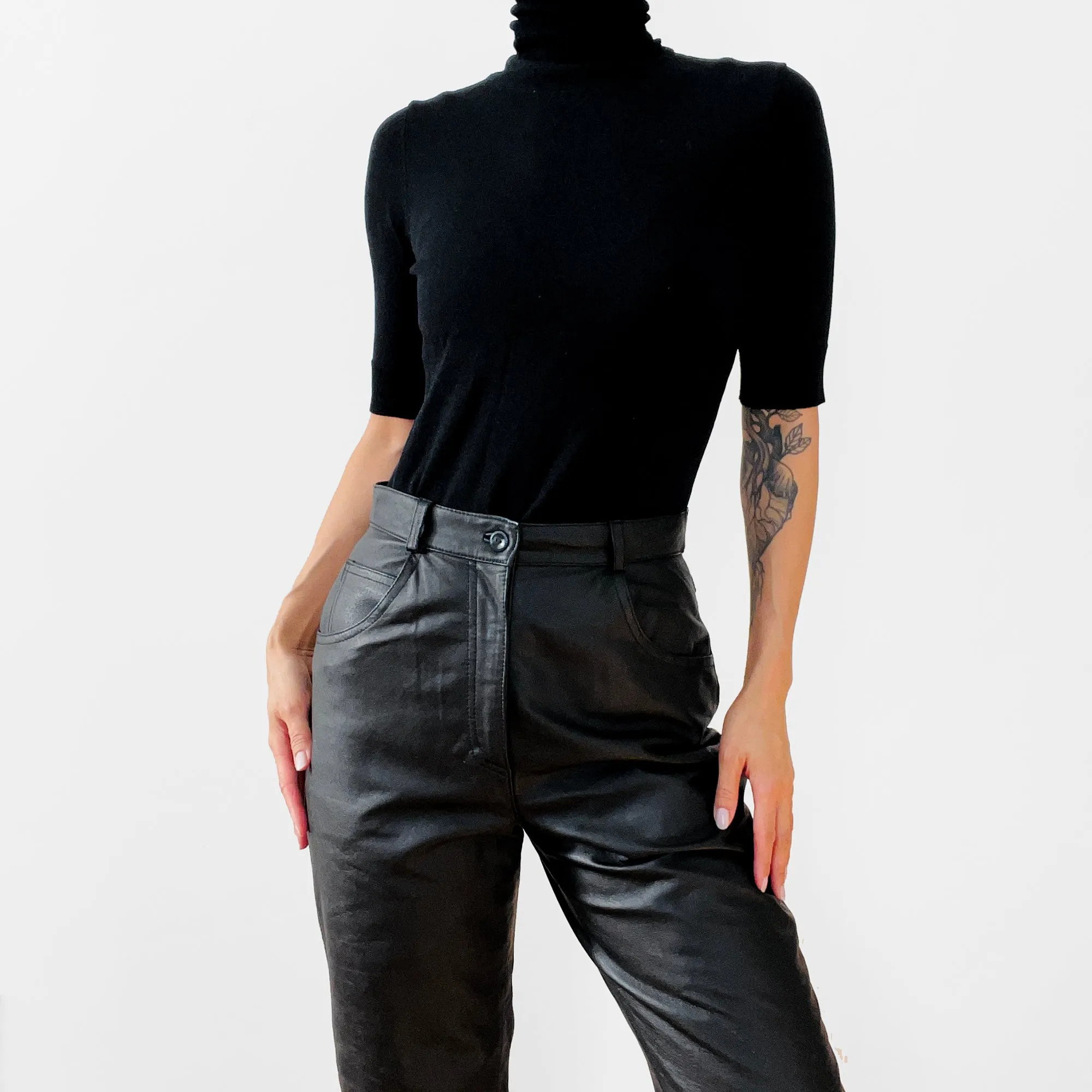 1990s Lined Black Leather Pants