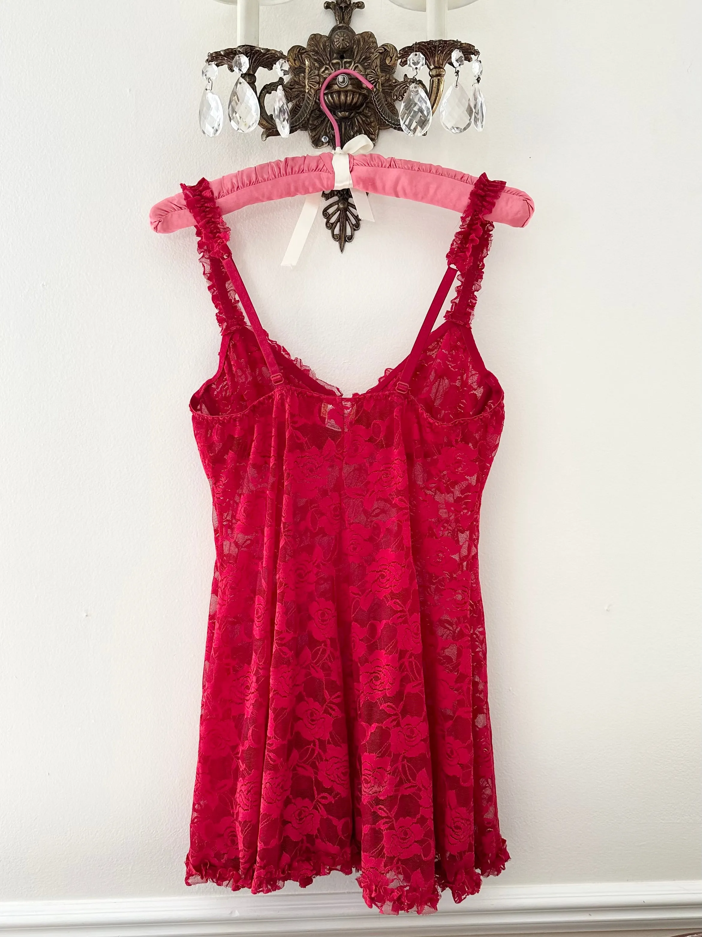 1990s “Mona Rose” Madison Beer Lace Slip Mini Dress