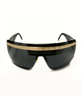 1990s Versace Medusa Medallion Mask Dark Lenses Gold Sunglasses