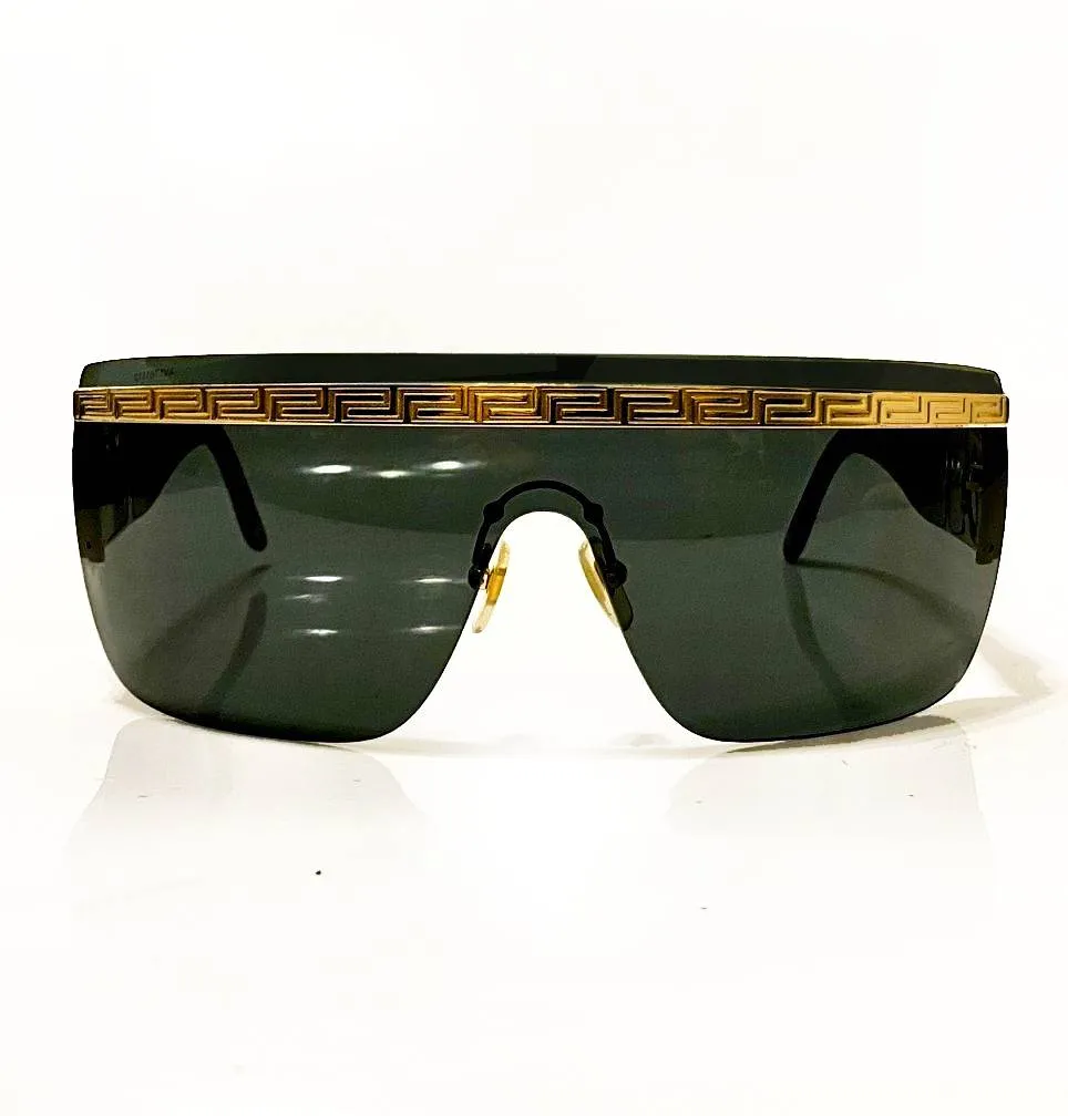 1990s Versace Medusa Medallion Mask Dark Lenses Gold Sunglasses