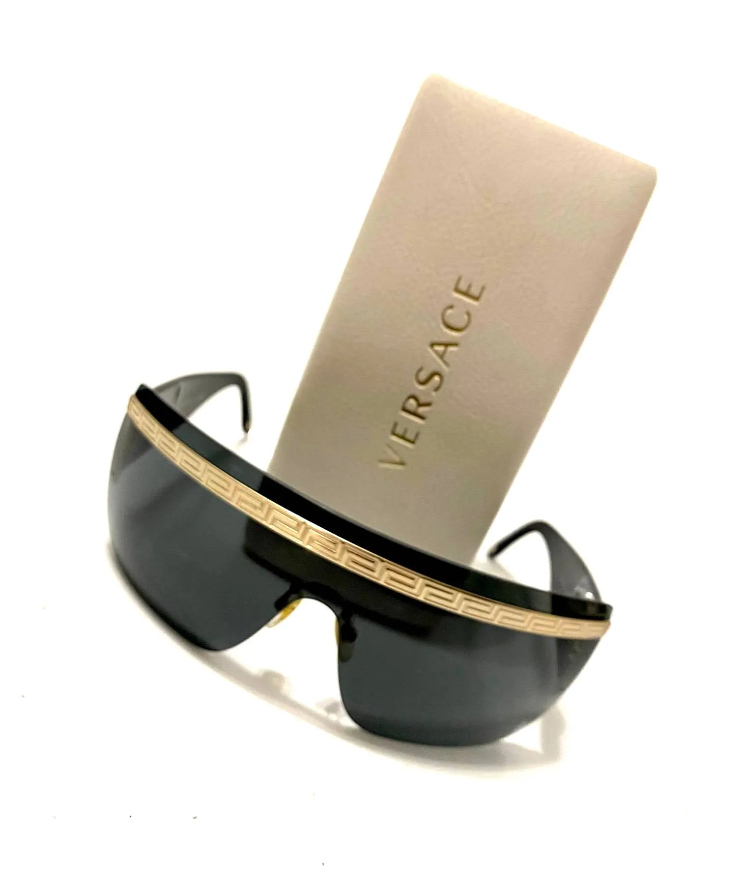 1990s Versace Medusa Medallion Mask Dark Lenses Gold Sunglasses