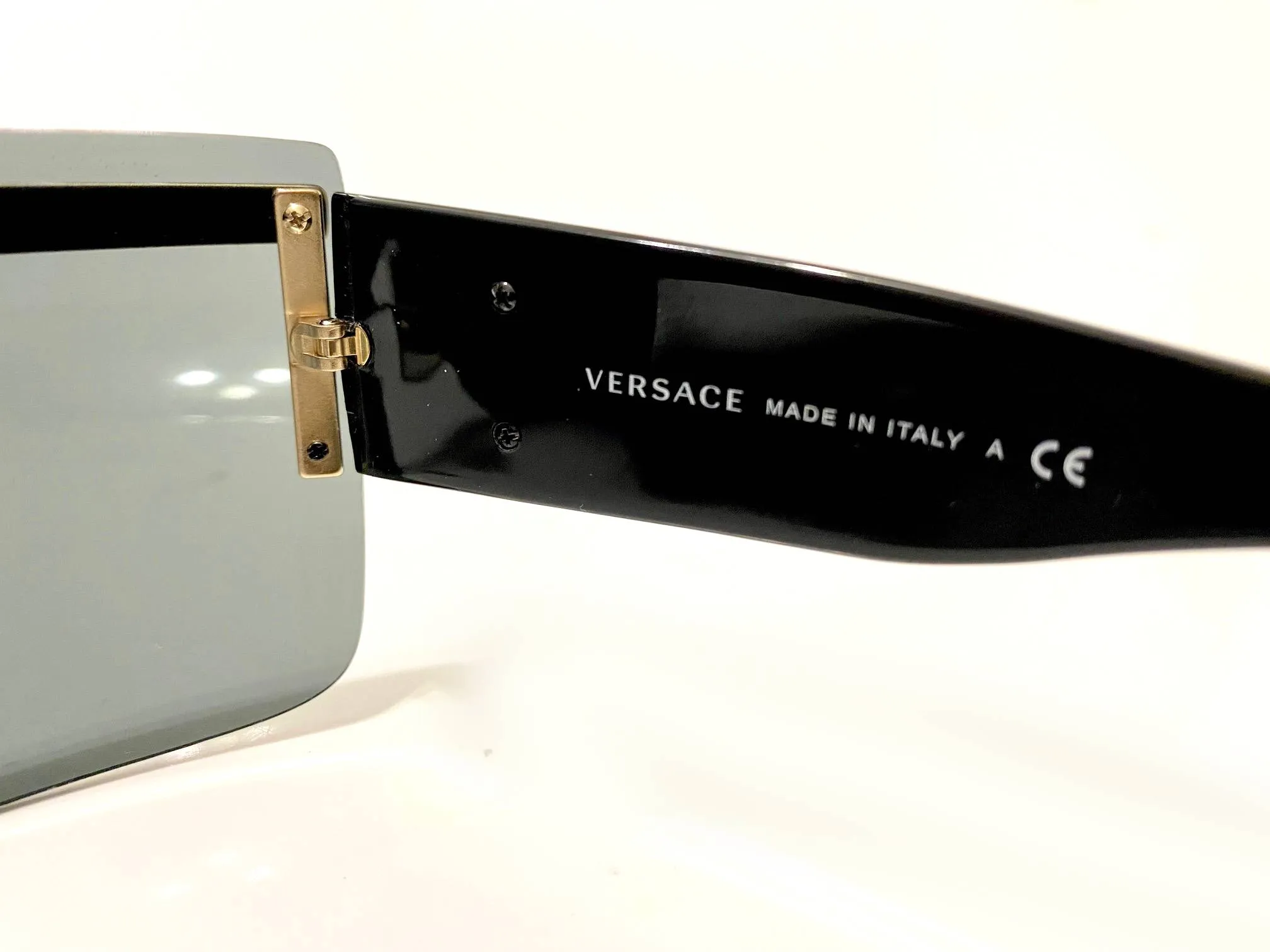 1990s Versace Medusa Medallion Mask Dark Lenses Gold Sunglasses