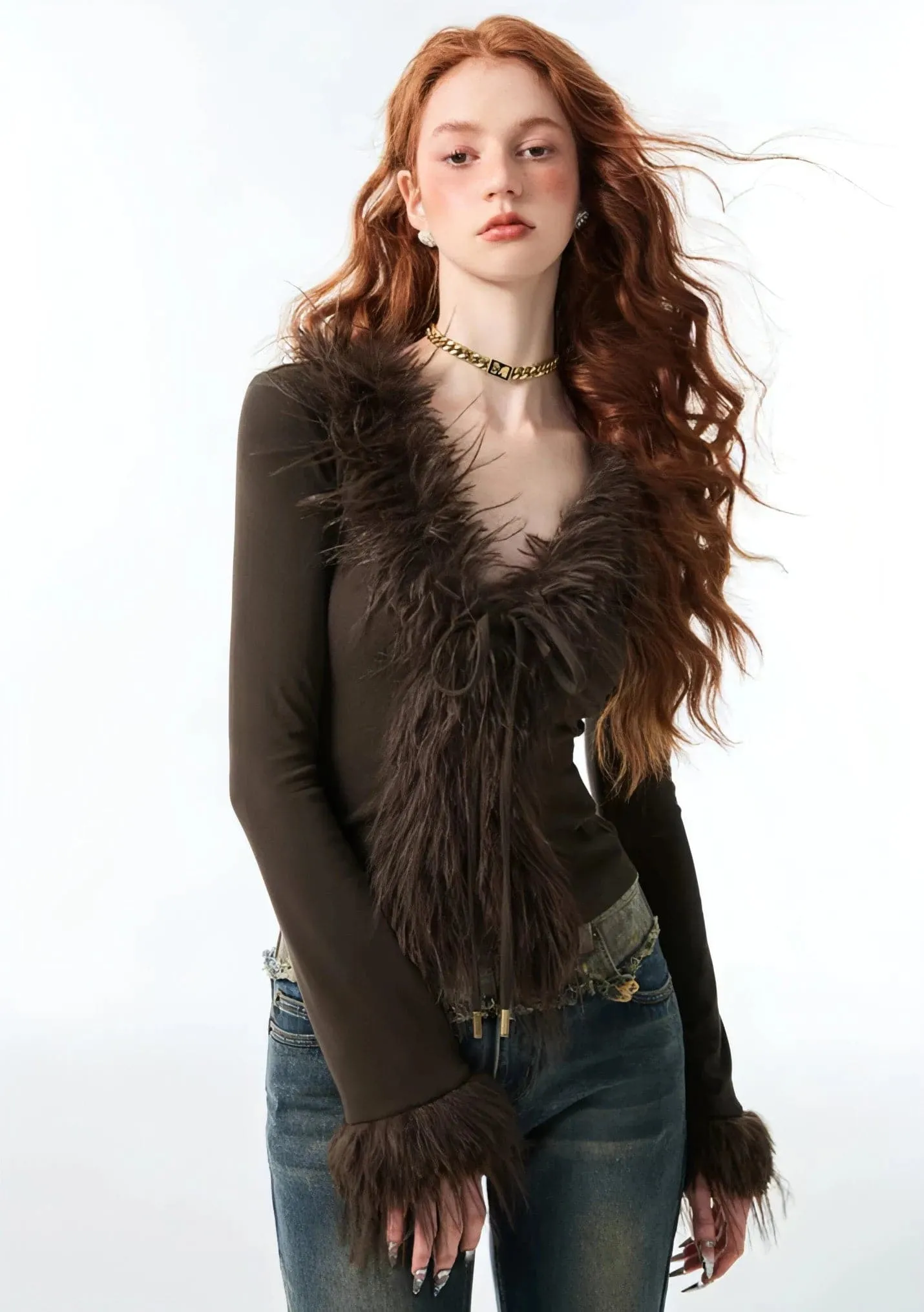 1Jinn Fuzzy Furry Collar Knitwear