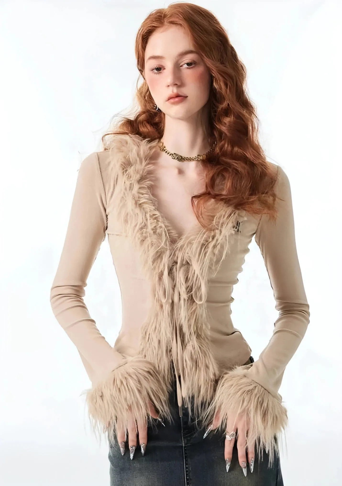 1Jinn Fuzzy Furry Collar Knitwear