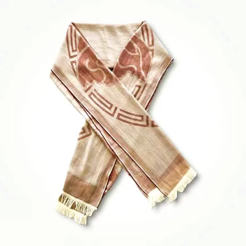 2000s VERSACE DOUBLE MEDUSA PINK CREAM WOOL FRINGED SHAWL