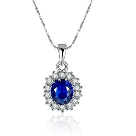 3.55 CTTW Sapphire Oval Cut Necklace Set in 18K White Gold Plated