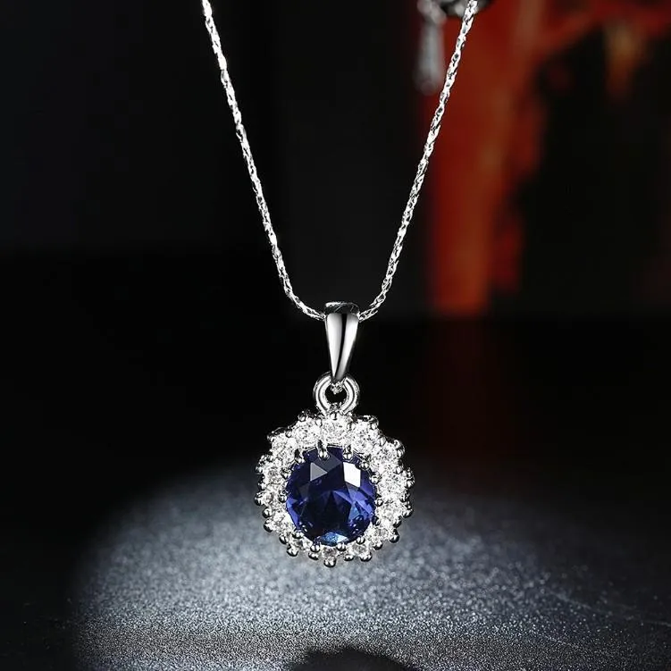 3.55 CTTW Sapphire Oval Cut Necklace Set in 18K White Gold Plated