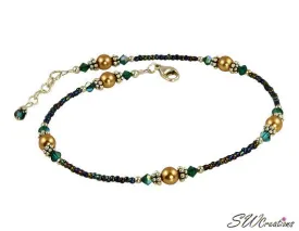 Alluring Emerald Dark Gold Beaded Anklet