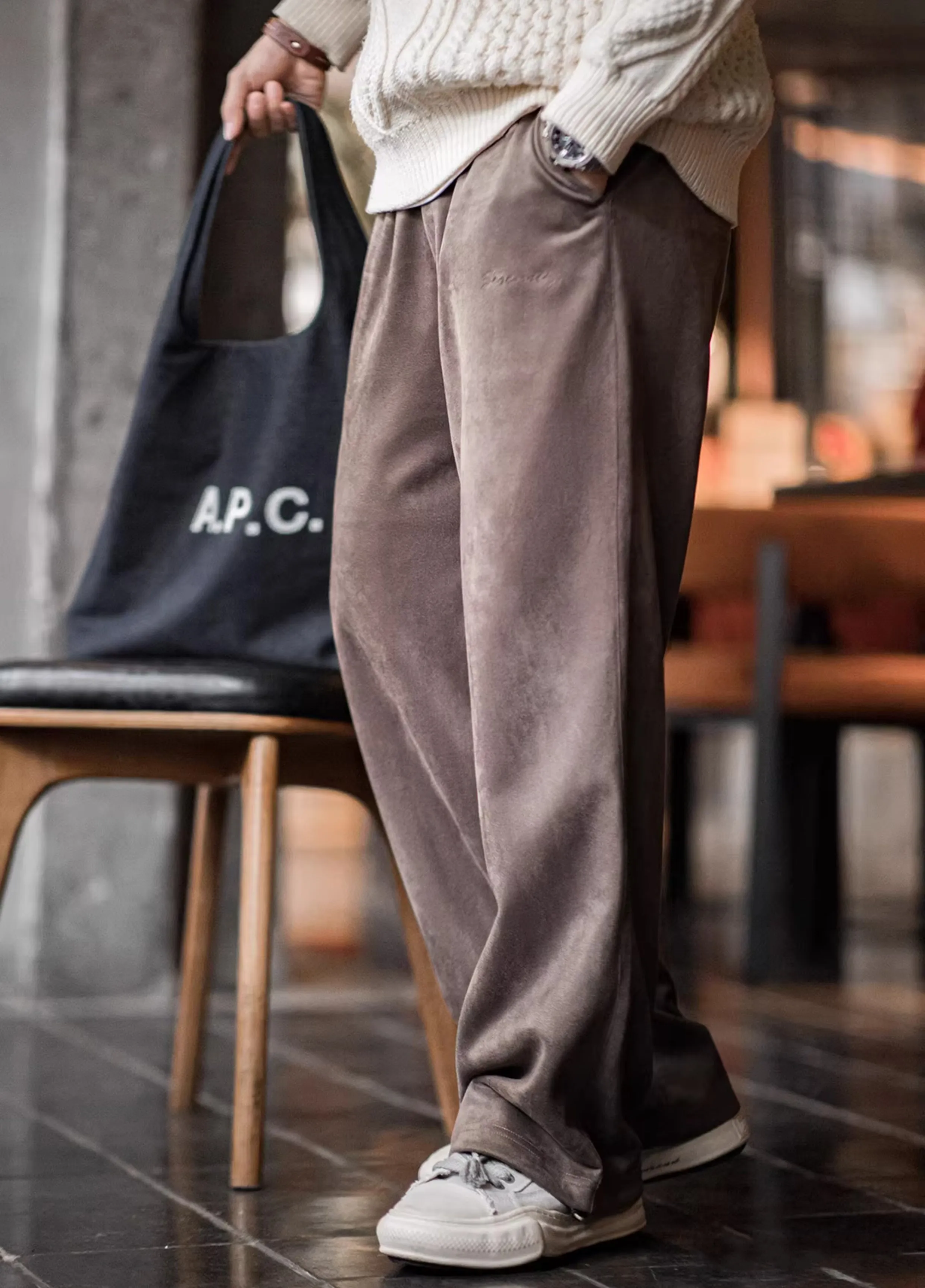 American Brushed Suede Sweatpants Lazy Loose Drape Wide-Leg  Men's Trousers