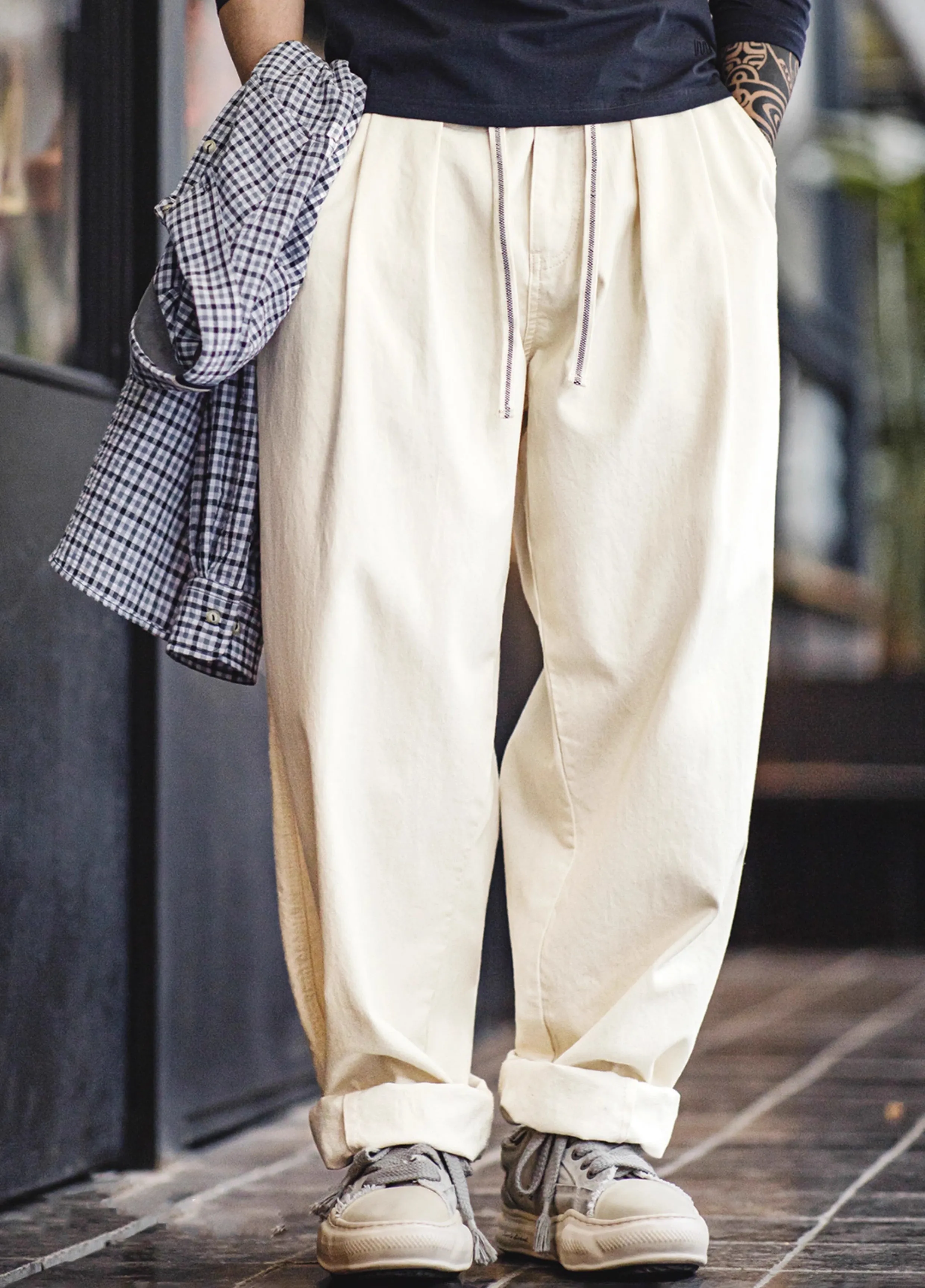 American Retro Cottonseed Shell Deck City Boy Wide-Leg Men's Trousers