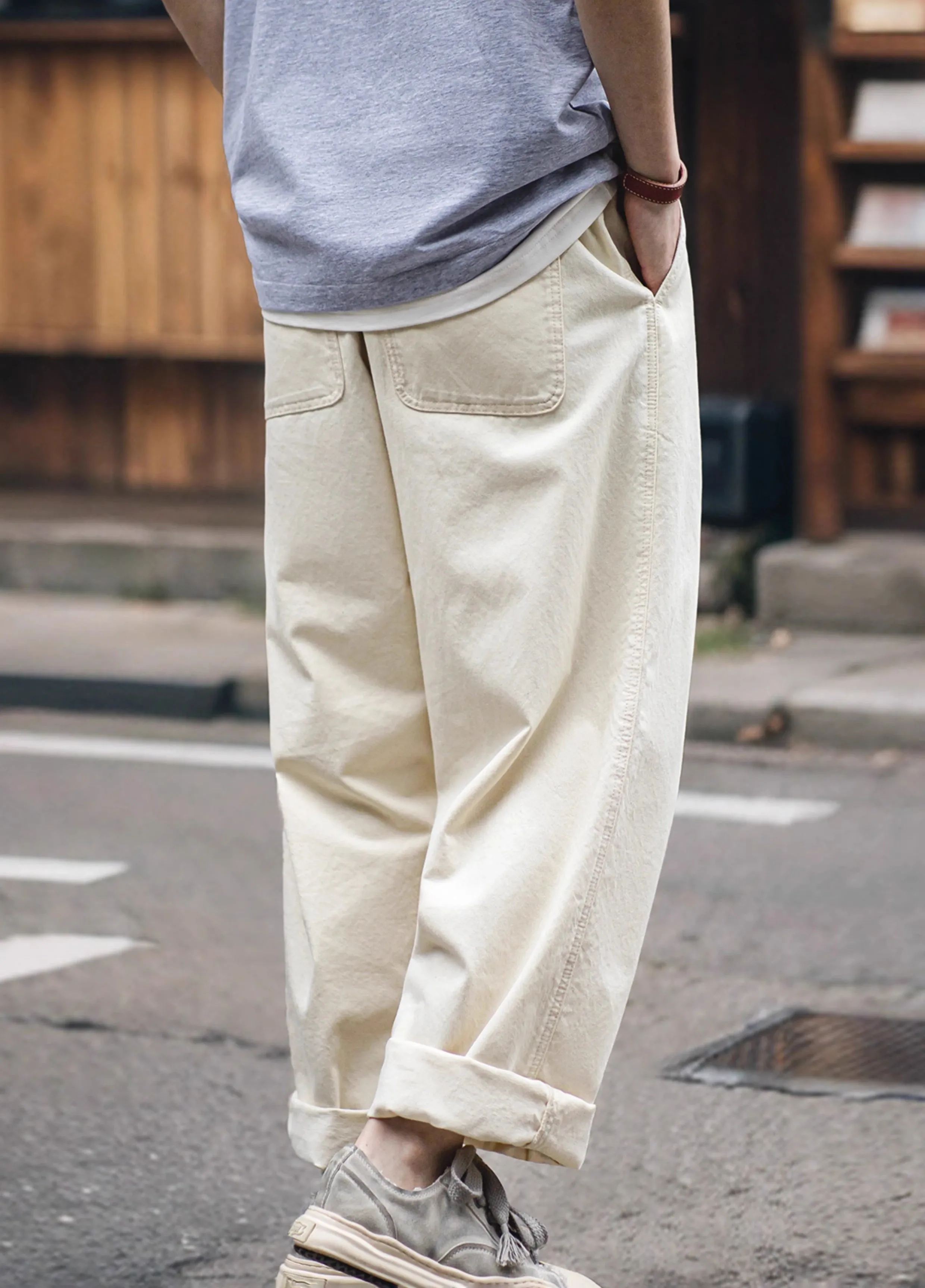 American Retro Cottonseed Shell Deck City Boy Wide-Leg Men's Trousers