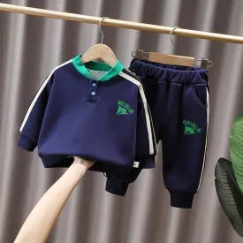 Autumn and winter boys plus velvet sports vests two-piece set