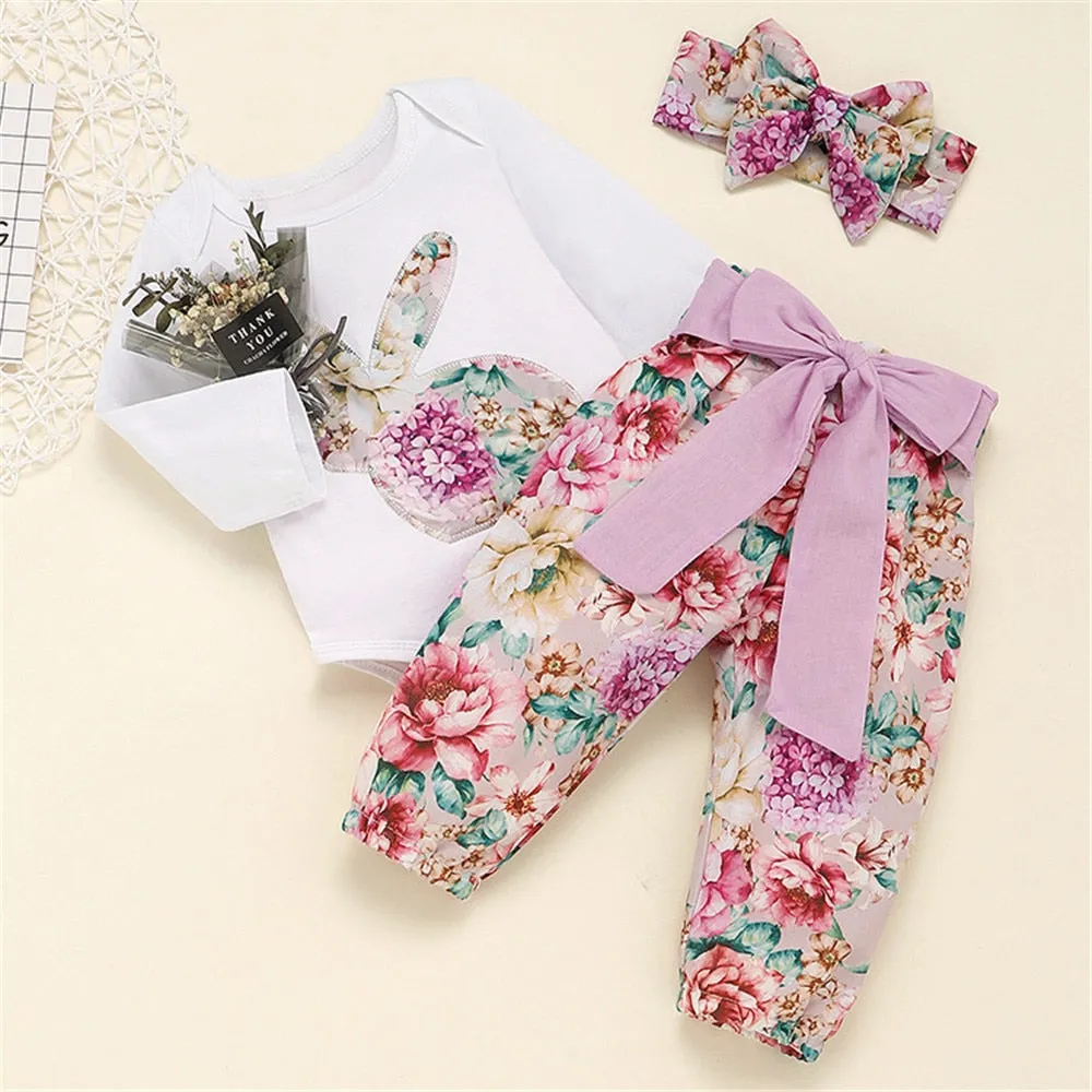 Baby Girl Winter Romper Set Floral Printed Baby Bodysuit - BTGR8450