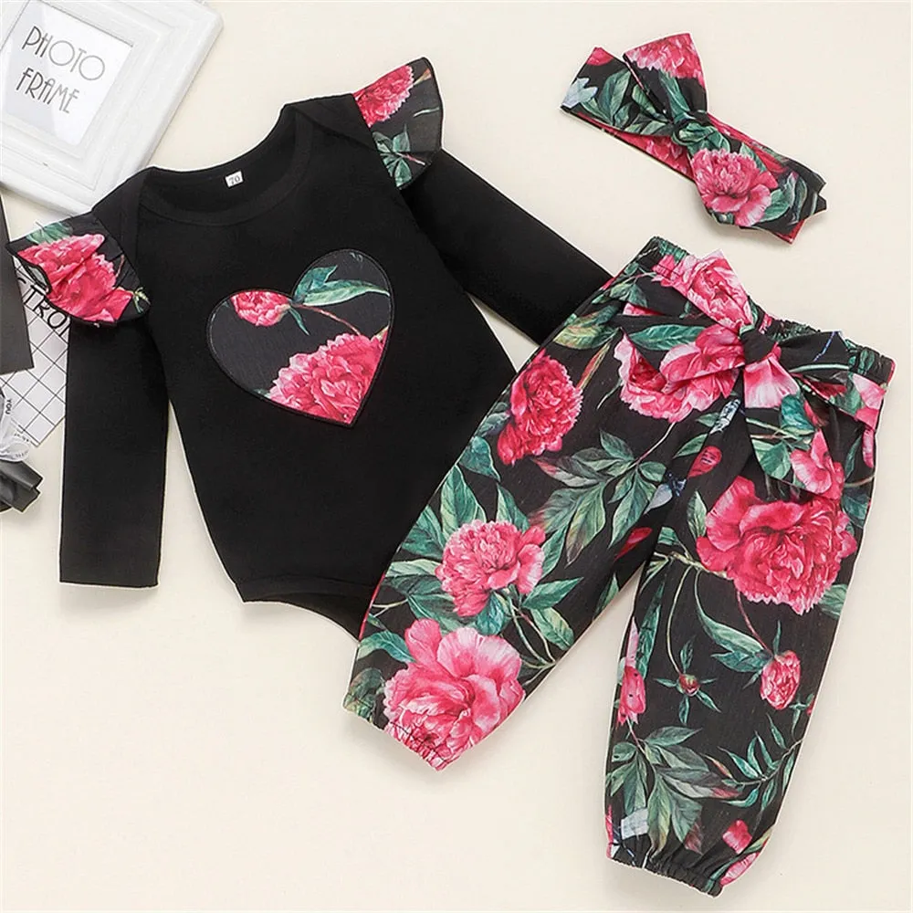 Baby Girl Winter Romper Set Floral Printed Baby Bodysuit - BTGR8450