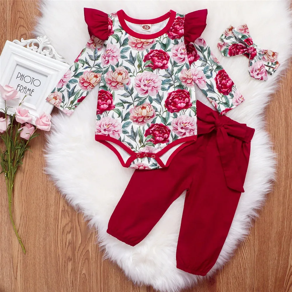 Baby Girl Winter Romper Set Floral Printed Baby Bodysuit - BTGR8450