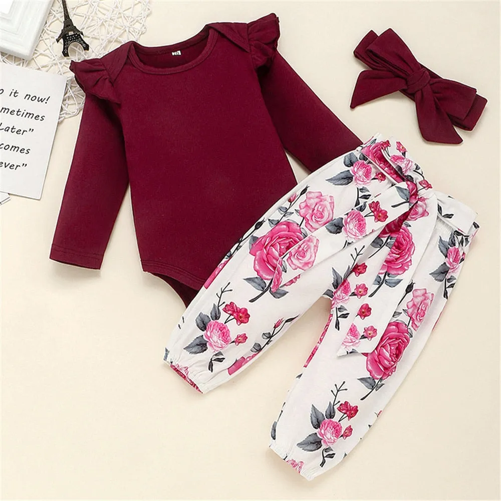 Baby Girl Winter Romper Set Floral Printed Baby Bodysuit - BTGR8450