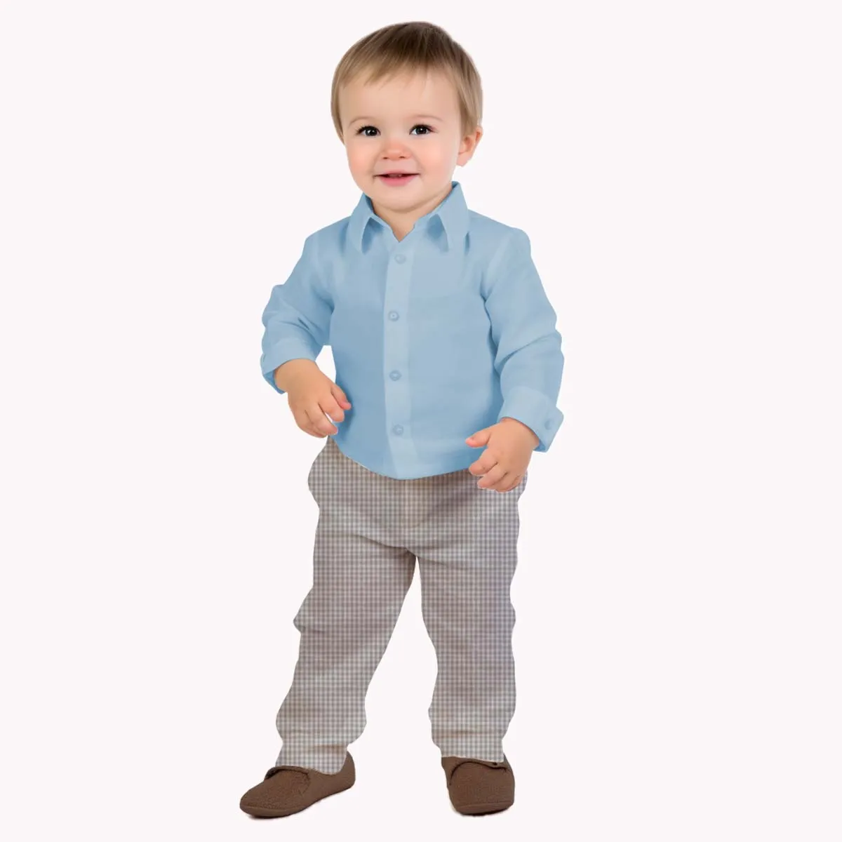 Baby Trousers | Pants | Unisex | Neutral Grey And White | Gingham Check | Formal | Casual | Age 1-12 Months