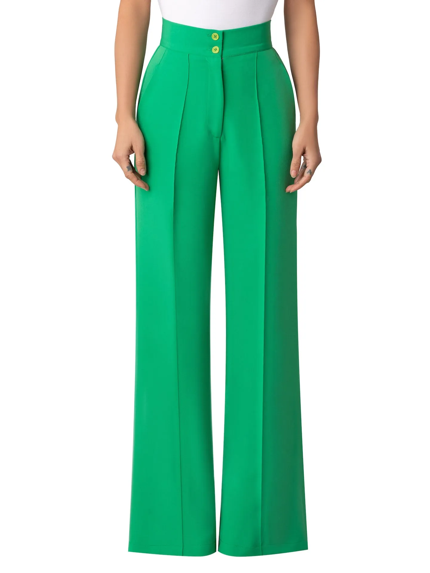 “Bailey” Green Pintucked Pants