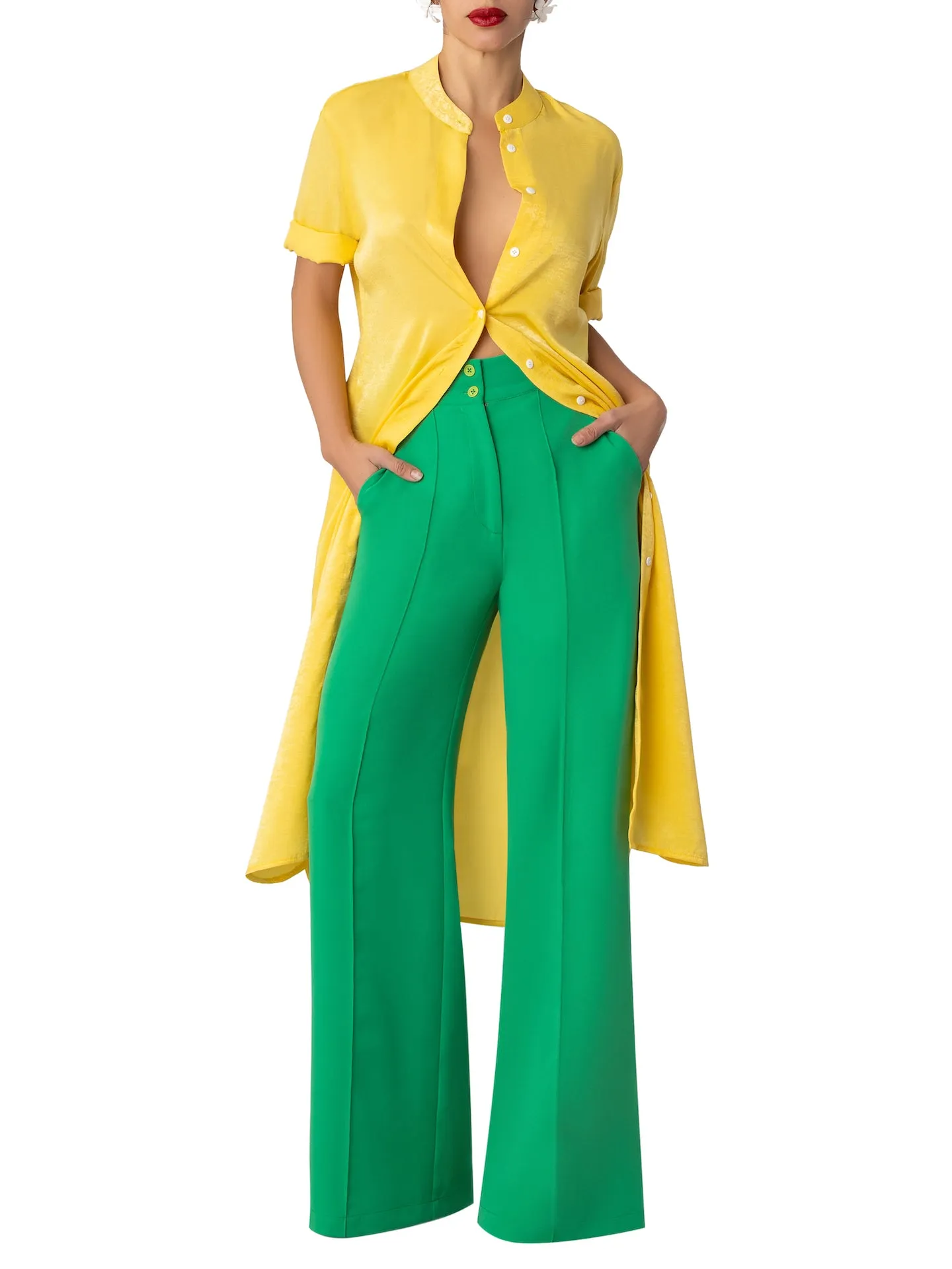 “Bailey” Green Pintucked Pants