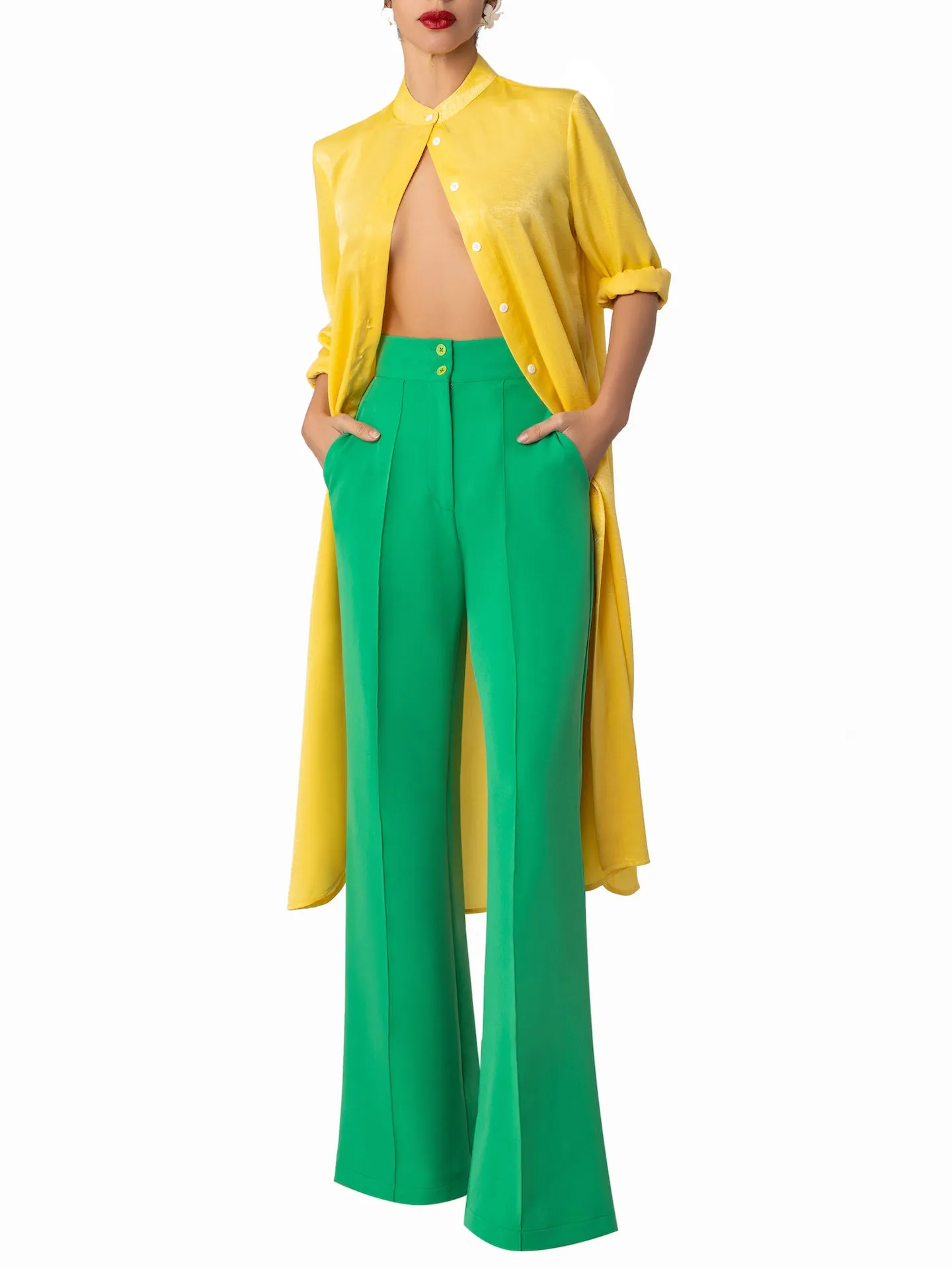 “Bailey” Green Pintucked Pants