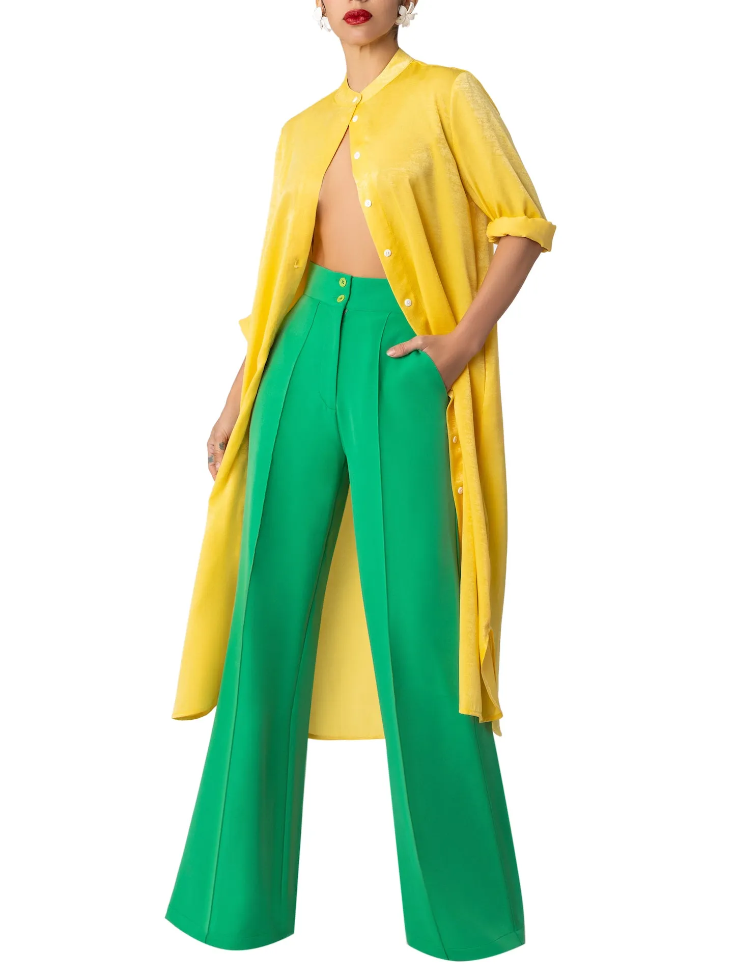 “Bailey” Green Pintucked Pants