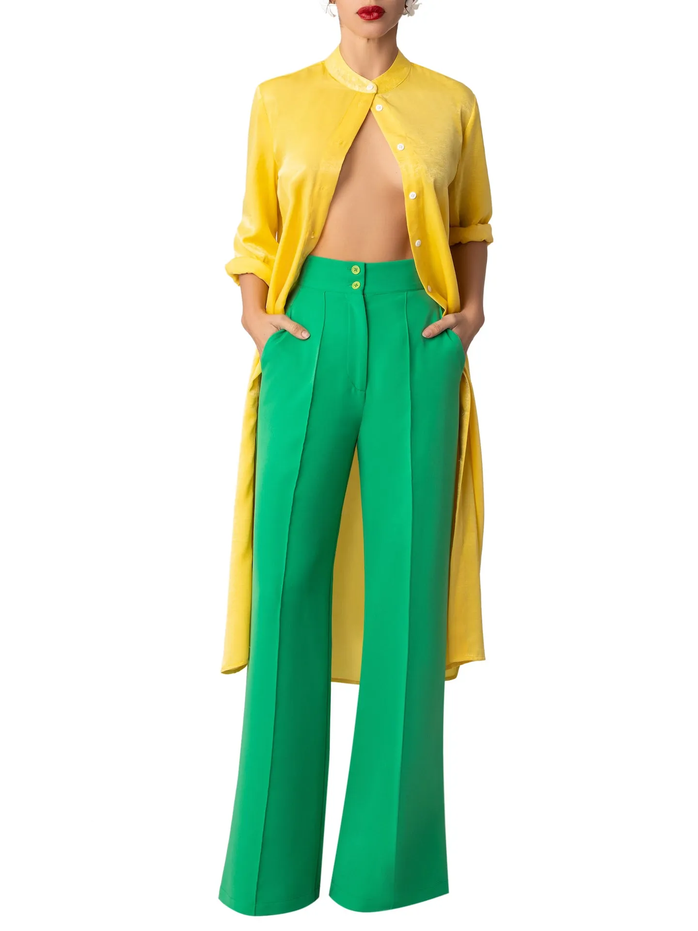 “Bailey” Green Pintucked Pants