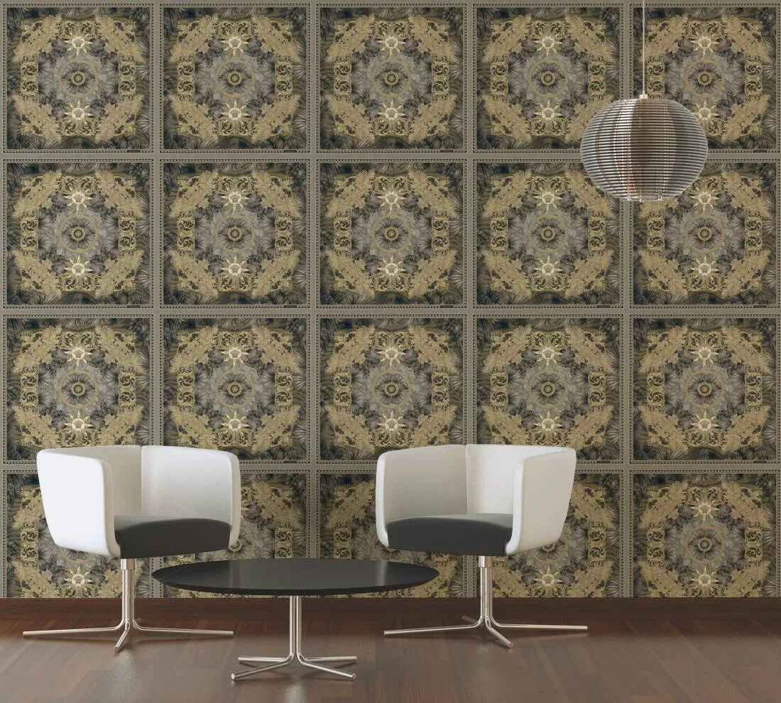 Baroque Ornaments Textured Wallpaper in Black/Gold from the Versace V Collection