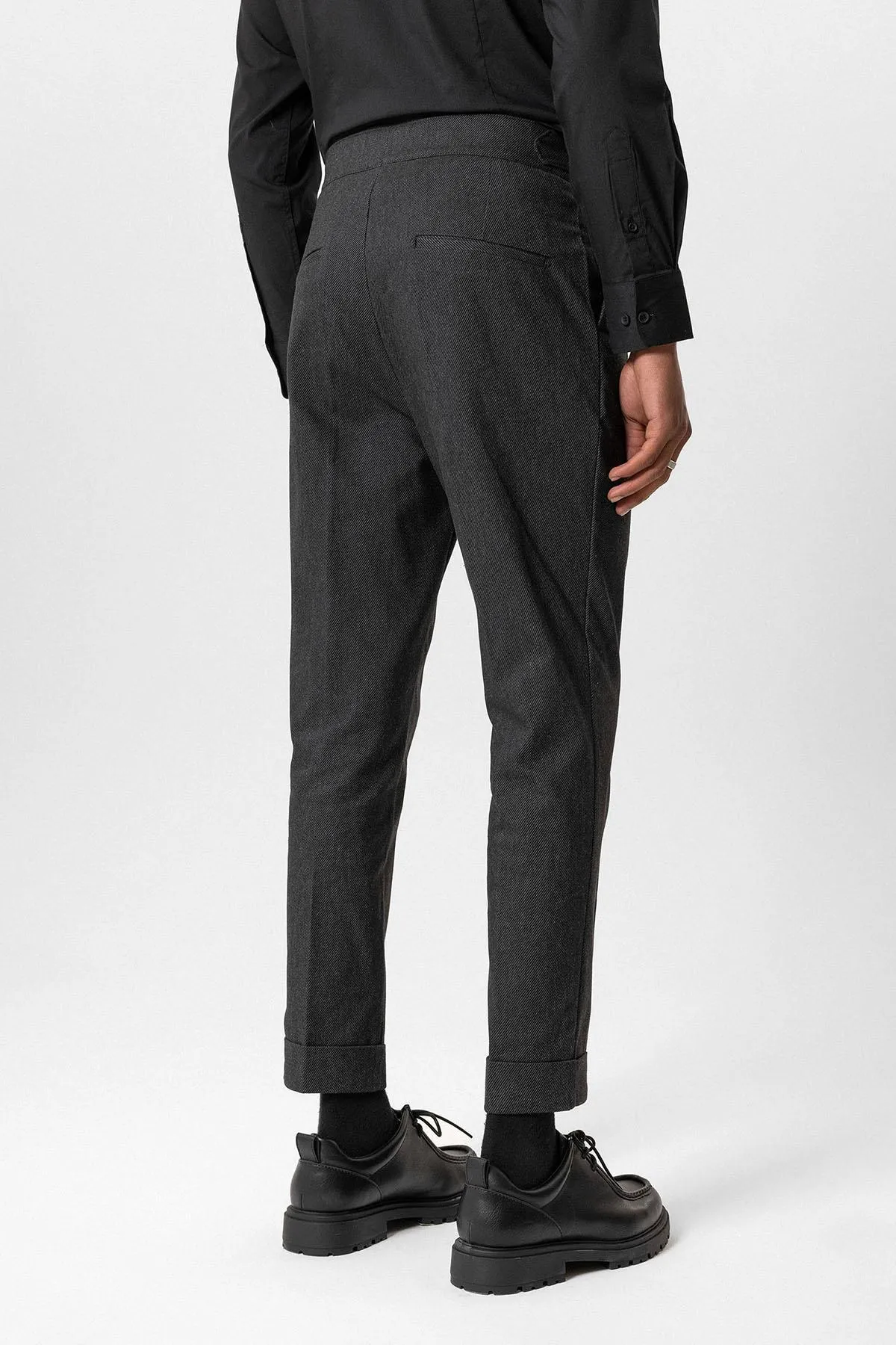 Black High-Waisted Men's Trousers with Buckle Detail - Wessi