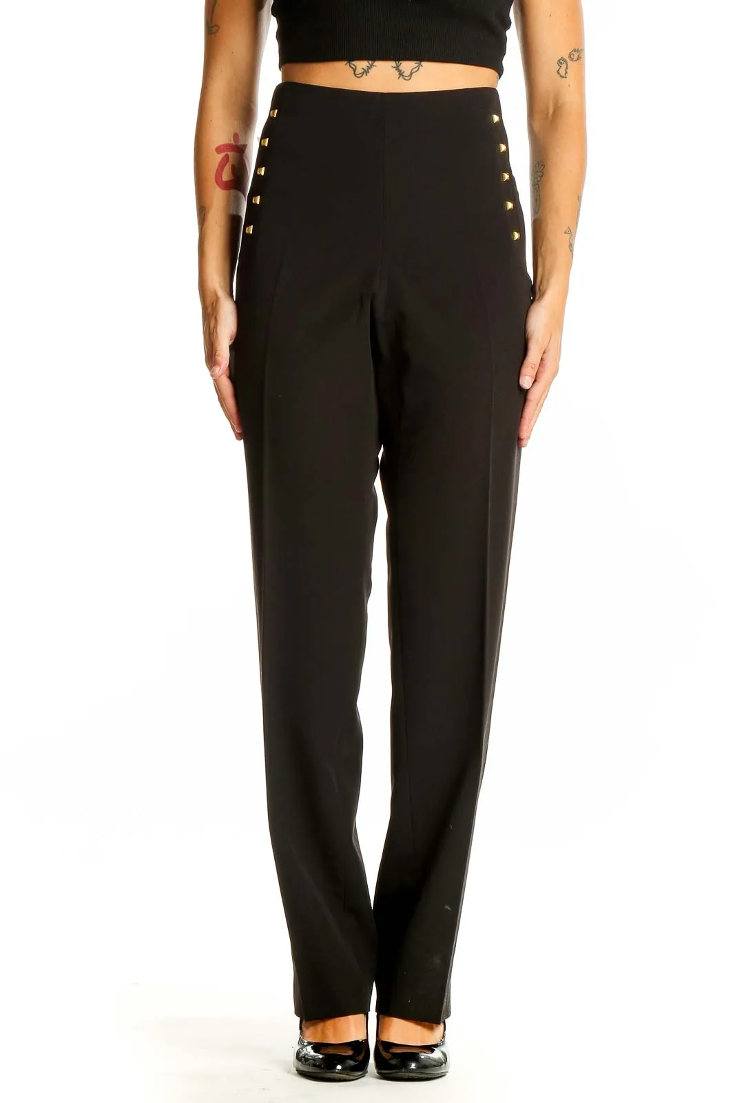 Black High-Waisted Studded Dress Pants