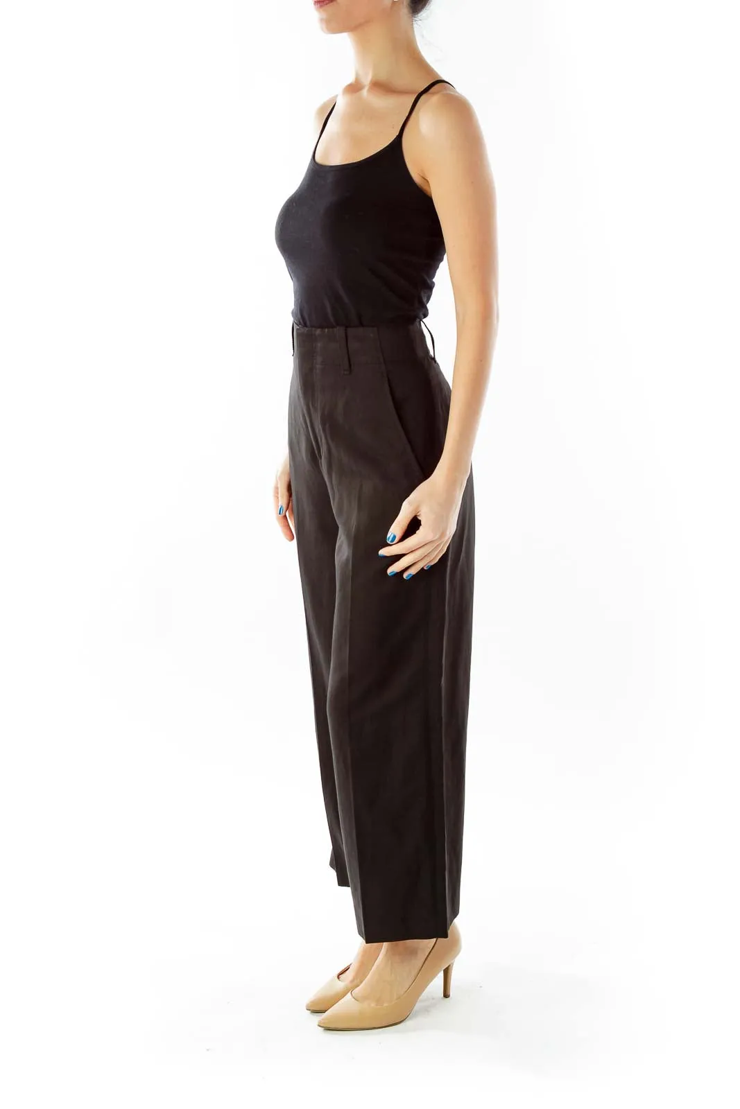 Black High-Waisted Wide -Leg Pocketed Pants