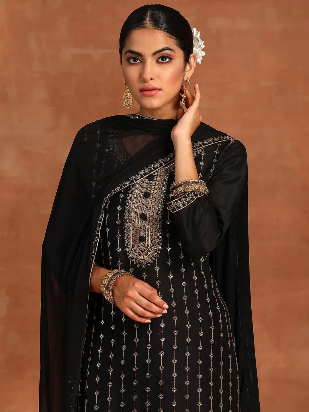 Black Sequinned Kurta Set