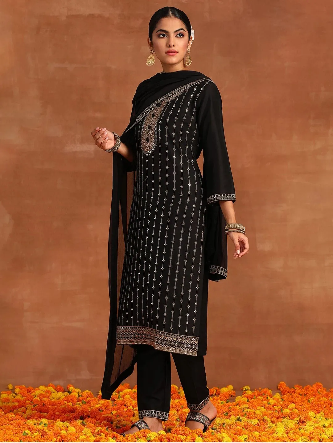 Black Sequinned Kurta Set