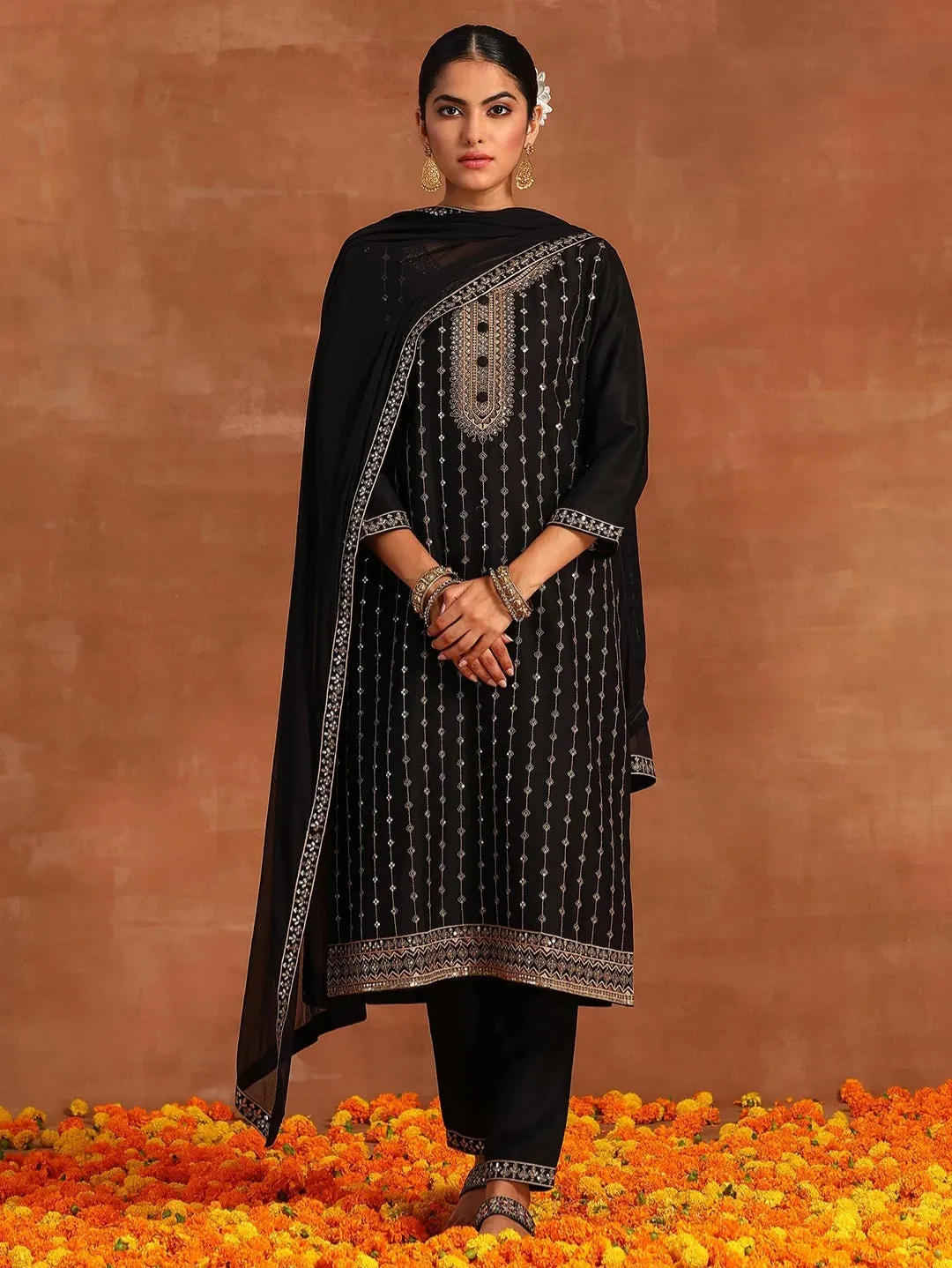 Black Sequinned Kurta Set