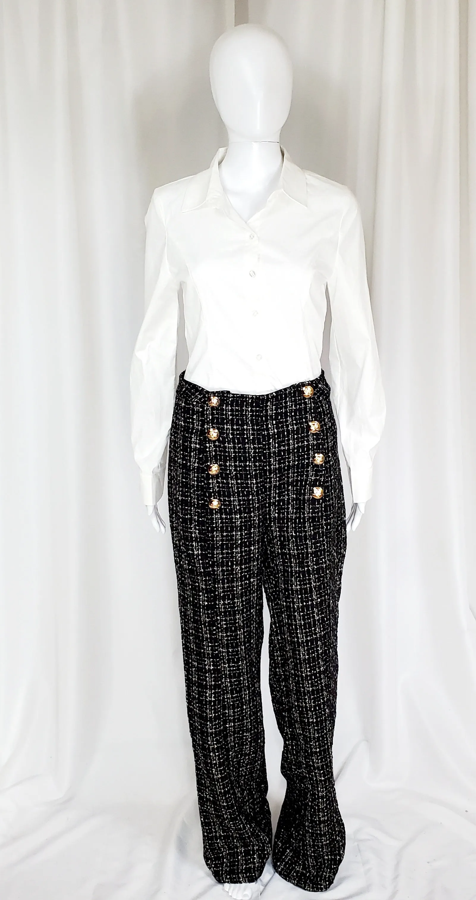 Black Tweed High Waisted Pants