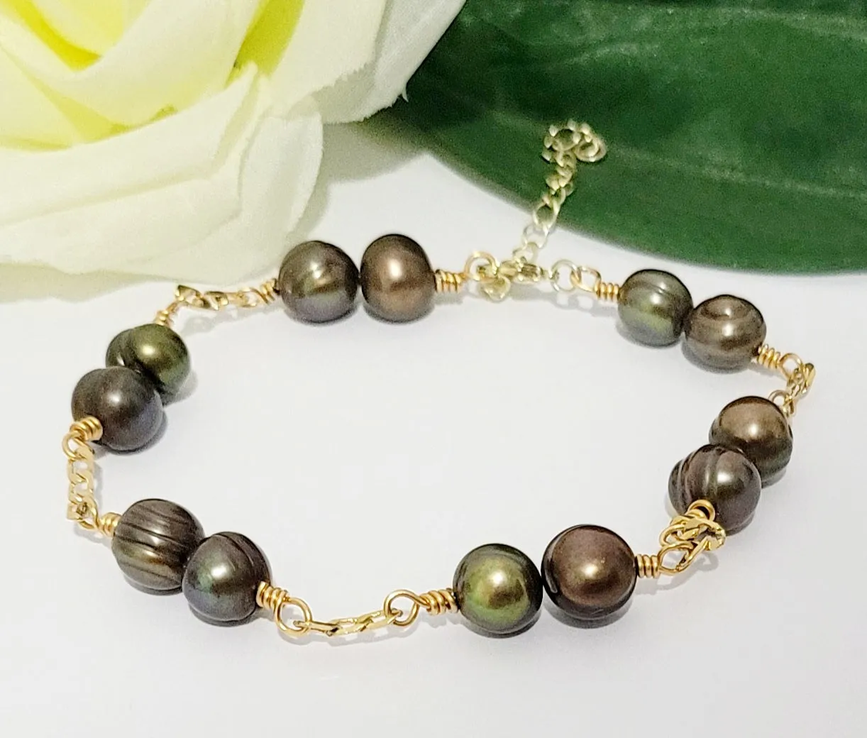 Bronze Aglow-Natural and Premium Freshwater Pearl Bracelet