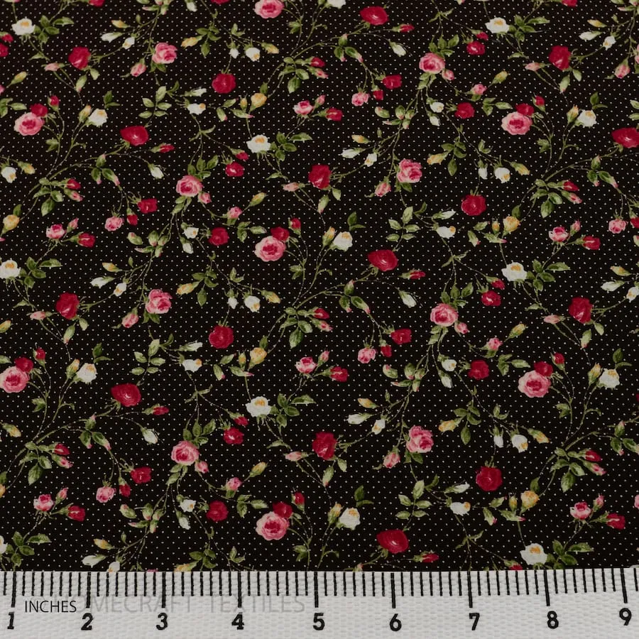 Brown & Pink Floral Dots Cotton Print