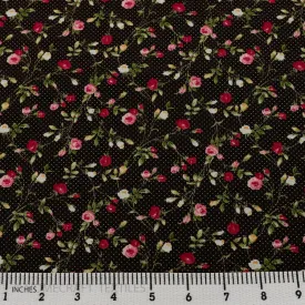 Brown & Pink Floral Dots Cotton Print