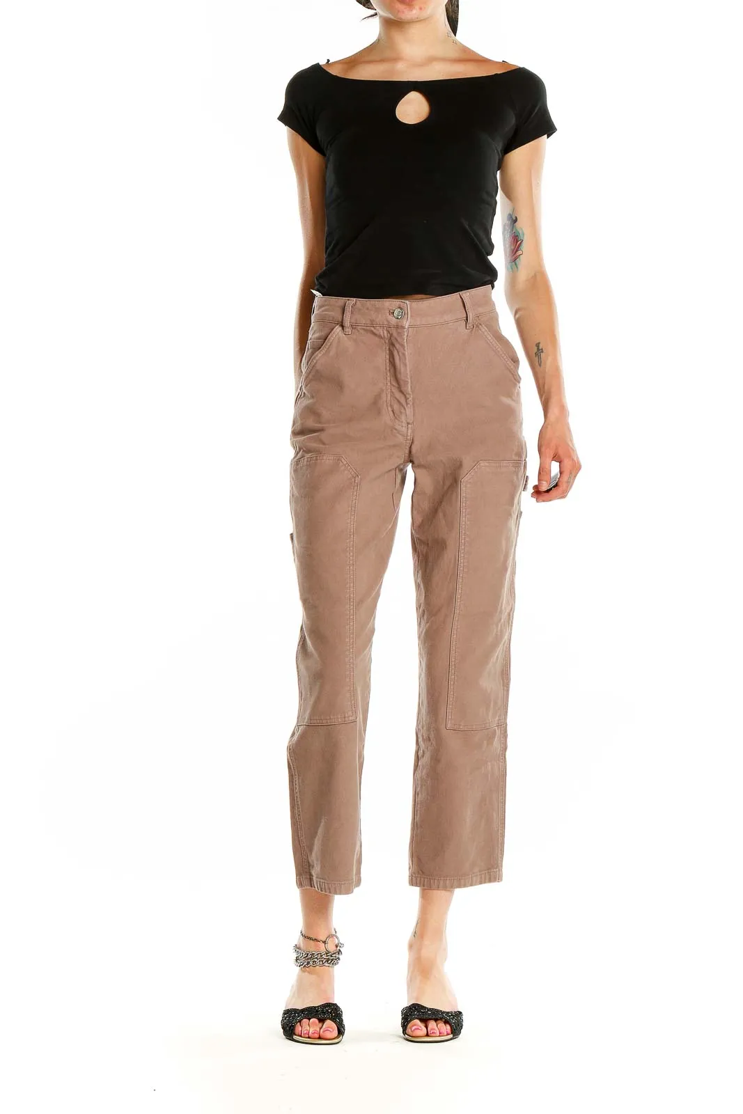 Brown Cropped Carpenter Pants