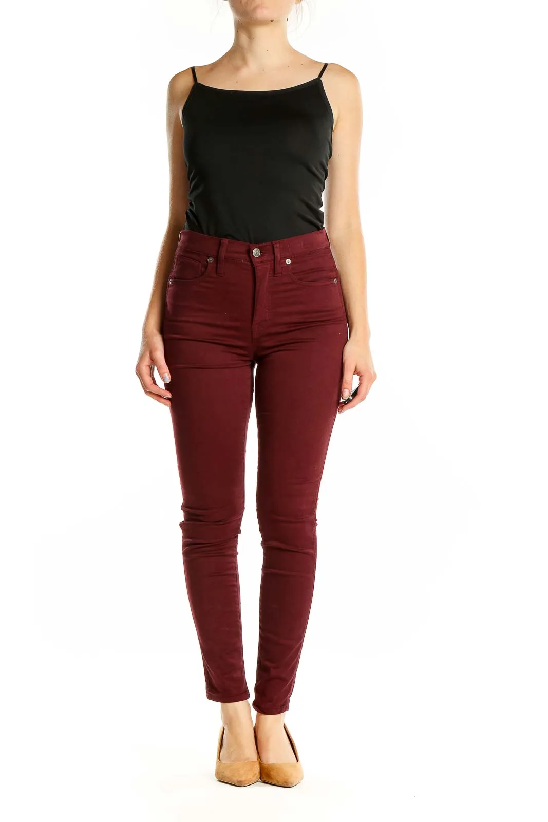 Burgundy High-Waisted Skinny Pants