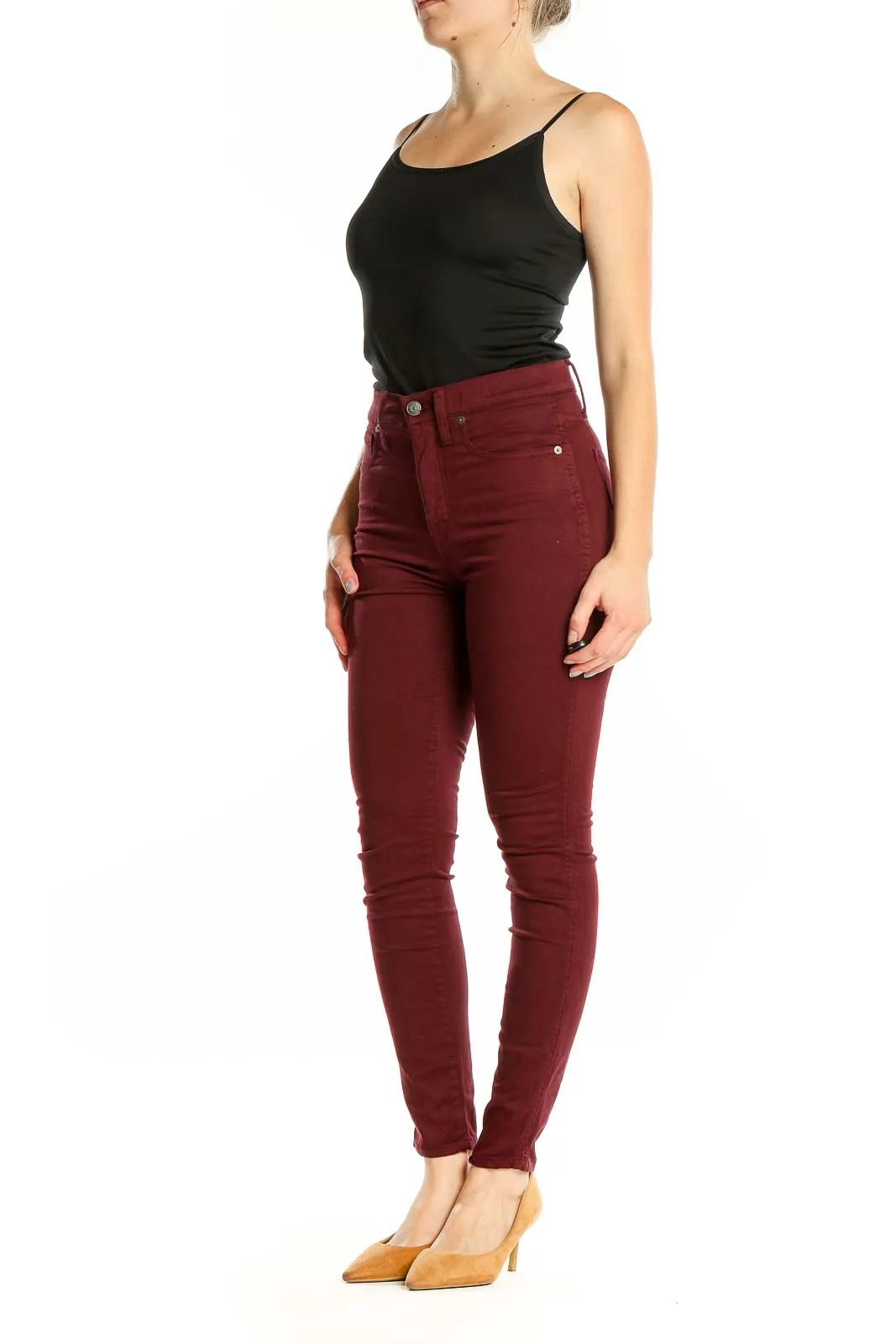 Burgundy High-Waisted Skinny Pants