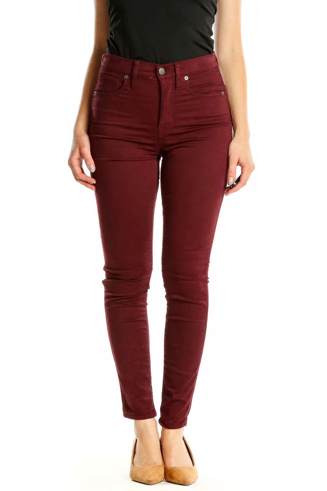 Burgundy High-Waisted Skinny Pants