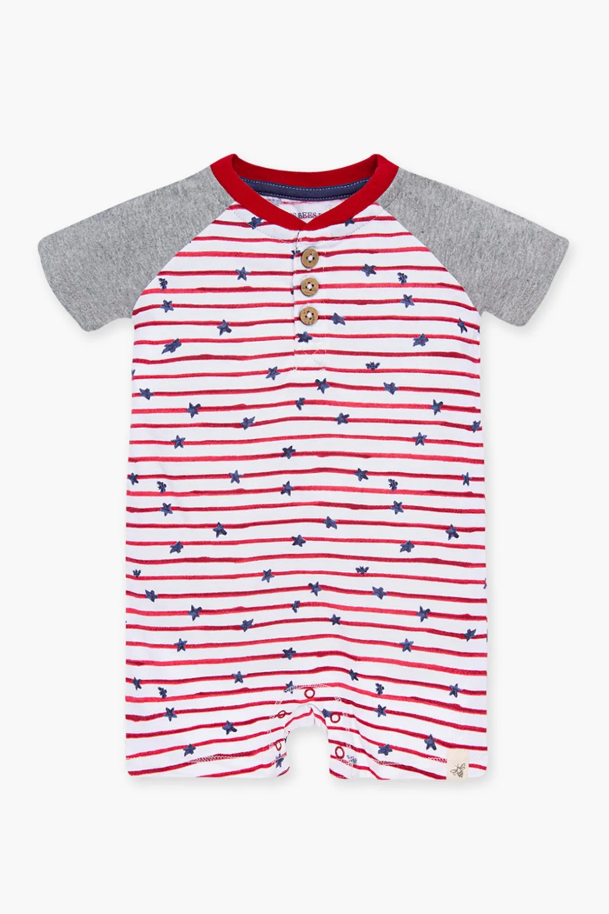 Burt's Bees Stars And Stripes Henley Baby Boys Romper (Size 12M left)