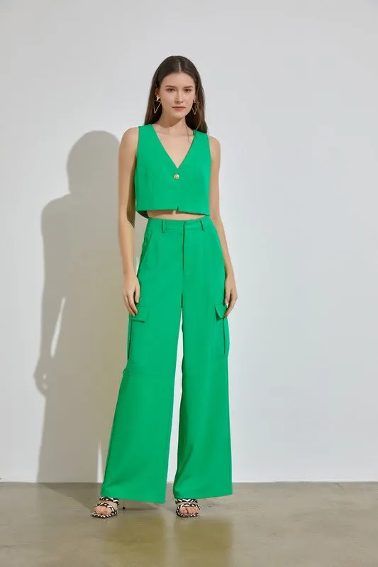 Cargo Wide Leg Pant- Green