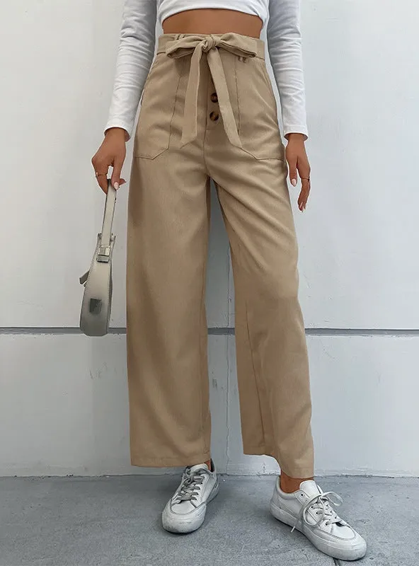 Casual Lace-up Wide-leg Pants