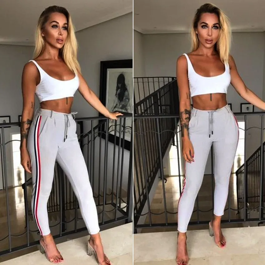 Casual Women High Mid Waist Pencil Pants