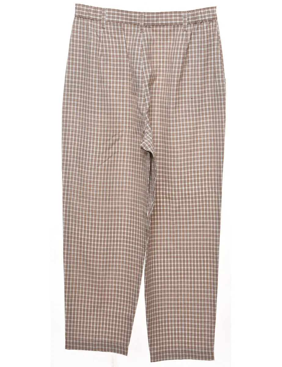 Checked Brown & White Tapered Trousers - W30 L30