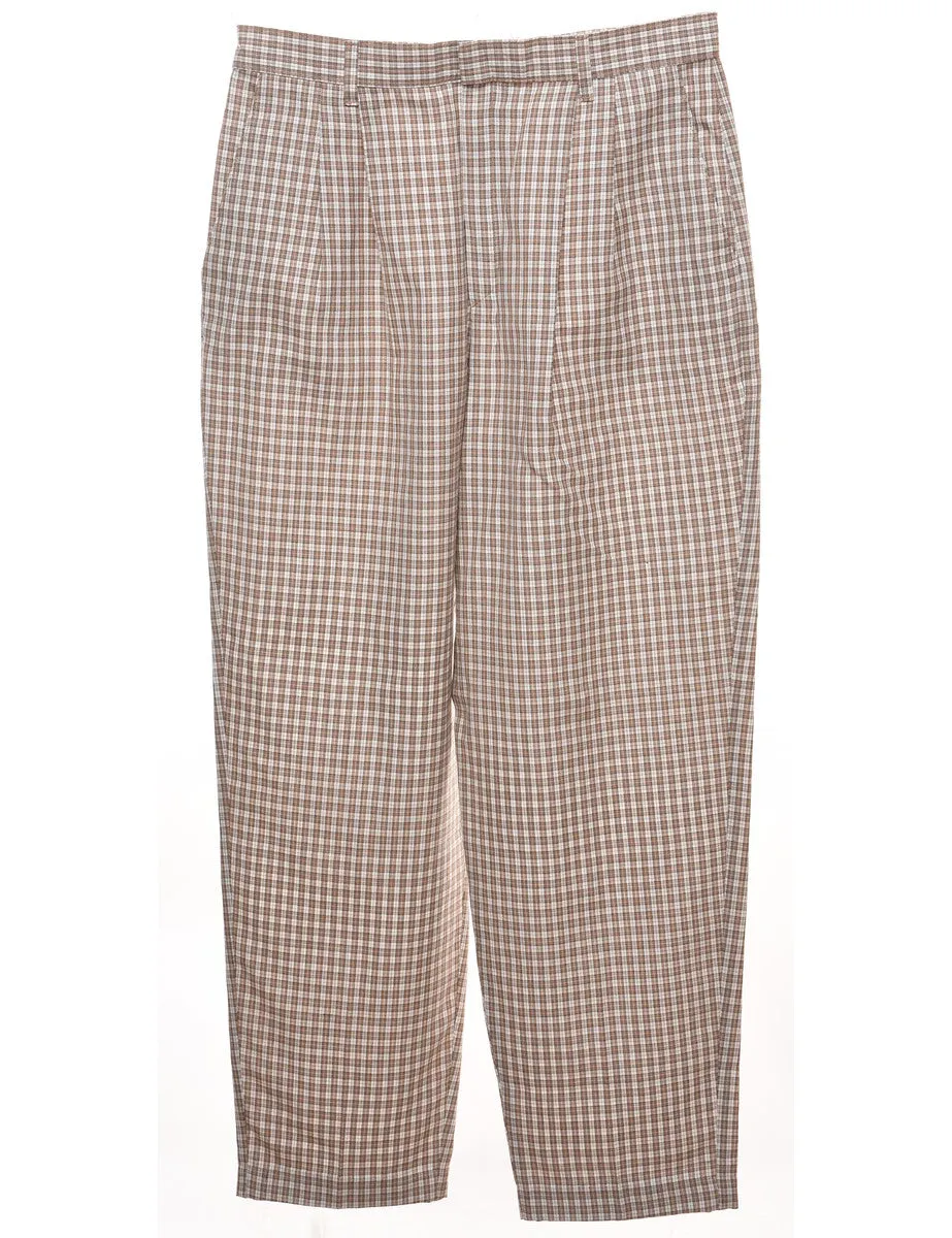 Checked Brown & White Tapered Trousers - W30 L30